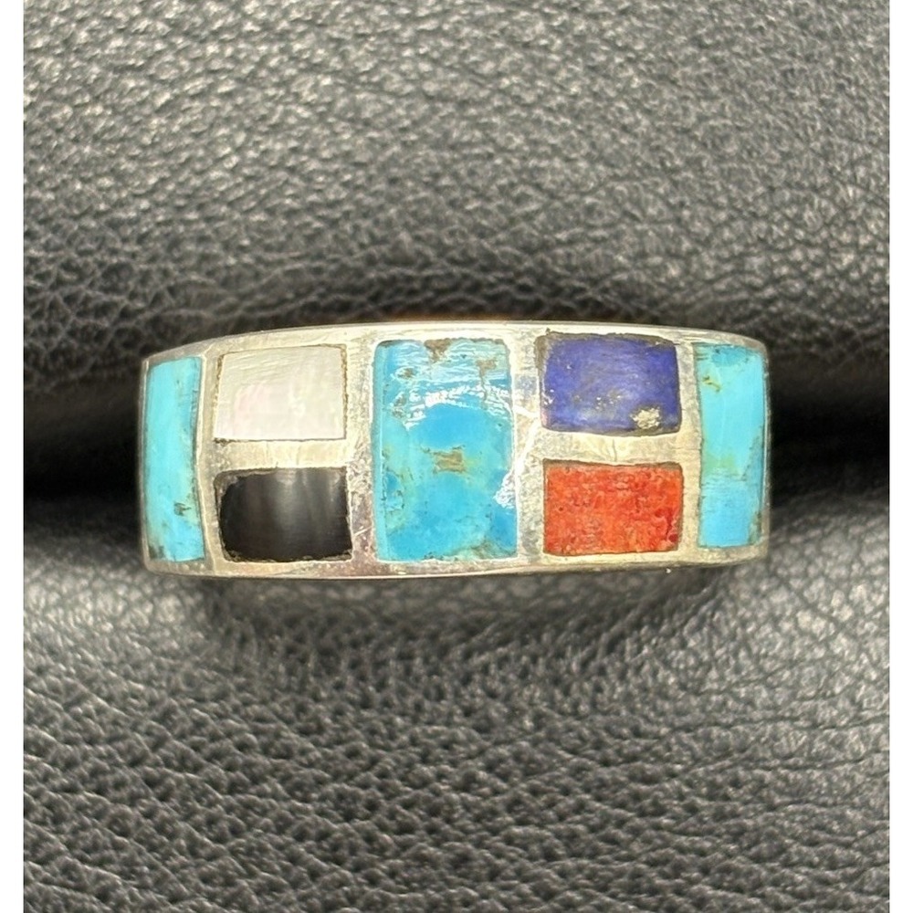 New Condition Sterling Silver Multi Gemstone Band Ring Size 7 F9
